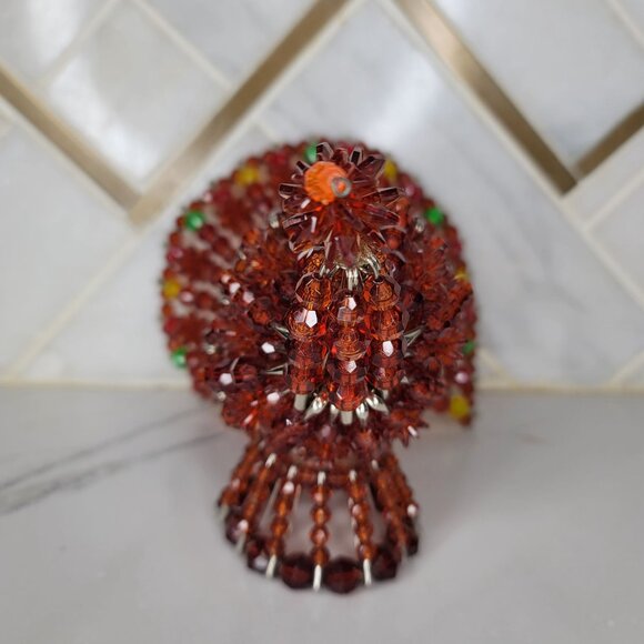 Handcrafted Beaded Turkey Figurine. Unique Beaded Decor Thanksgiving Centerpiece - Picture 7 of 7